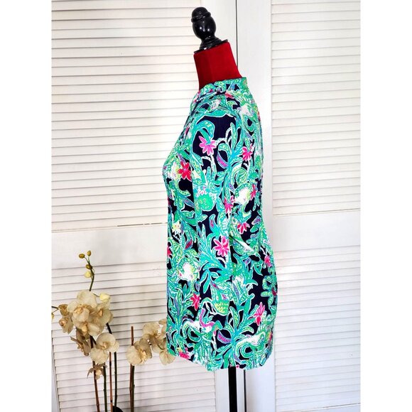 Lilly Pulitzer Women's Green Pink Rayon Sarasota Tunic Trunk Show Print Size XXS - Picture 4 of 12